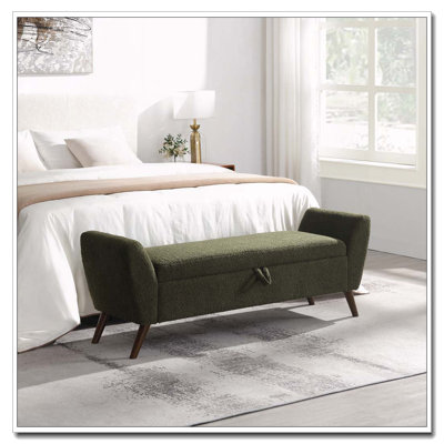 Banc de rangement moderne de 60 po avec pieds en bois Mid-Centruy