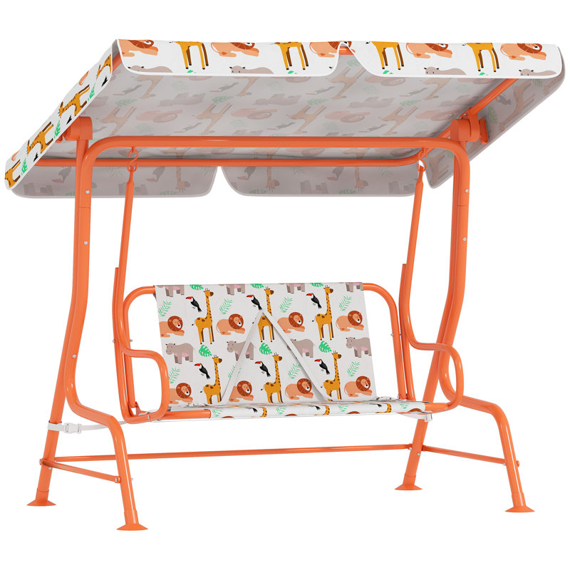 2 Person Porch Swing with Canopy, White/Orange, Orange
