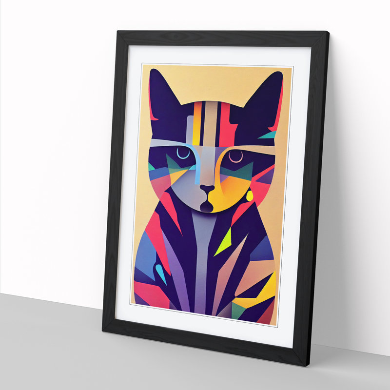FRM-V0523-371X Cat Abstract Vol.4 1 Piece Single Picture Frame Wall Art, 46cm H x 34cm W x 2cm D, Walnut Framed