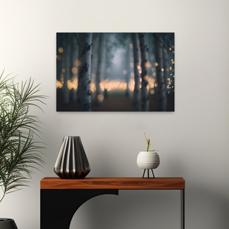 Forêt enchantée, paysage onirique, mystique et serein de bouleaux (affiche murale), H 16 po x l 24 po