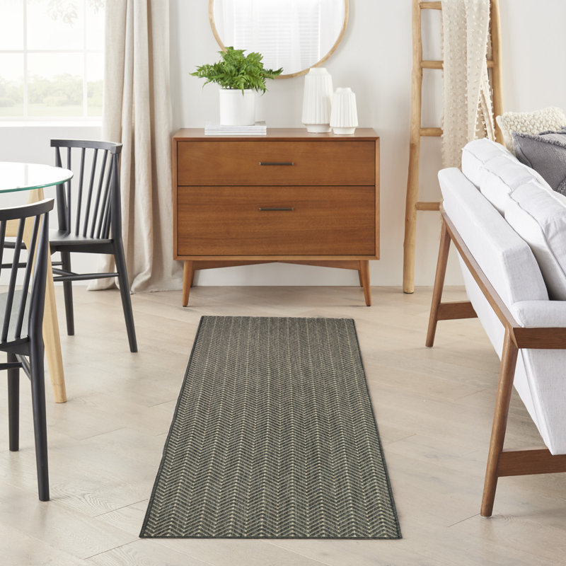 Remmie Black Modern Indoor/Outdoor Rug, Runner 2' x 6', Charcoal