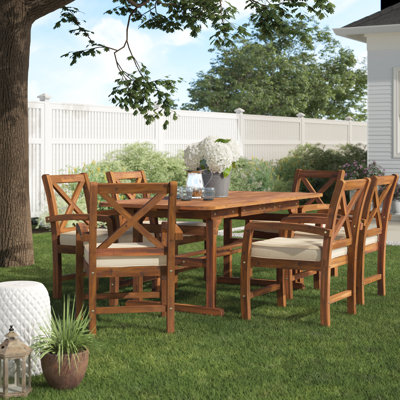 Alfonsi 6 - Person Acacia Wood Patio Dining Set with Extendable Rectangular Table , Cushions Included