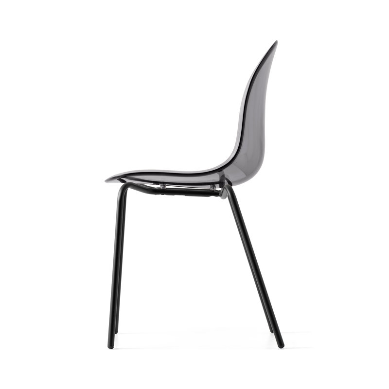 Academy Armless Chair with Metal Frame, Transparent Smoke Gray/matte Black