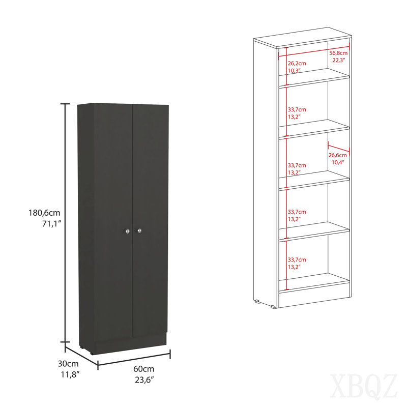Armoire garde-manger multi-rangement, cinq tablettes, armoire double porte - noir, Noir