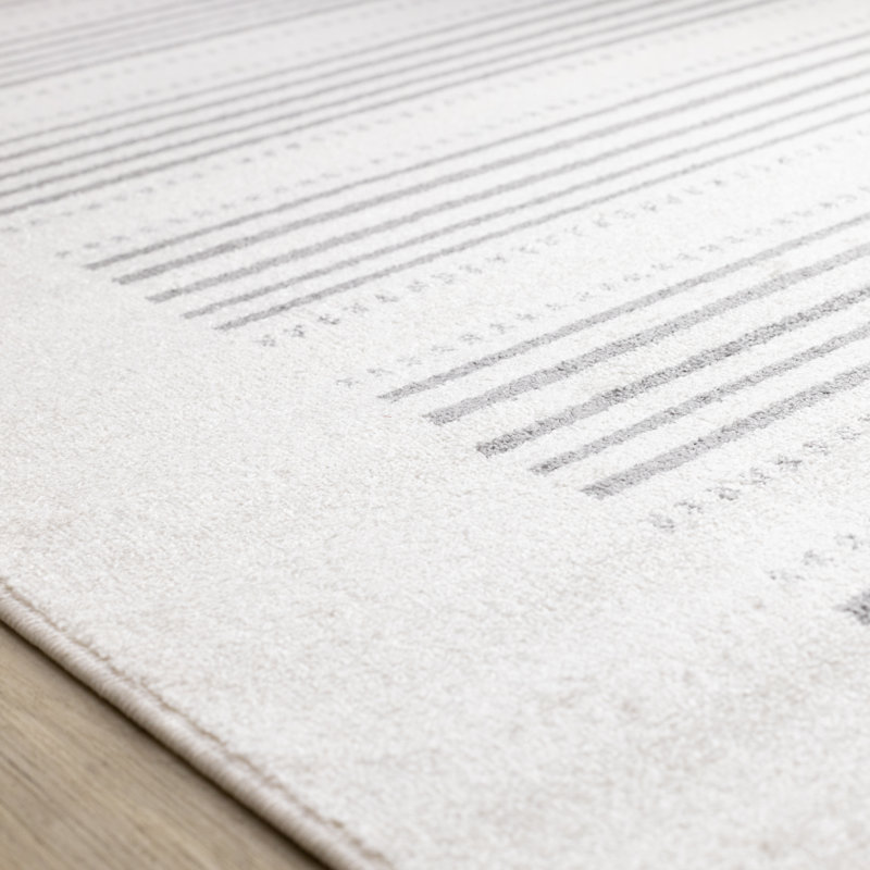 Cleckheat White Grey Modern Striped Area Rug, Rectangle 6'7" x 9'10"