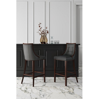 Fifth Avenue Vegan Leather Upholstered Solid Wood Bar Stool in Graphite