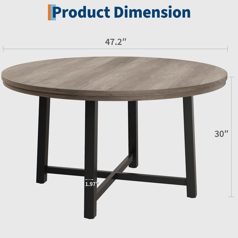 Table de salle à manger ronde de 47 po, avec structure en métal robuste et finition rustique, Gris