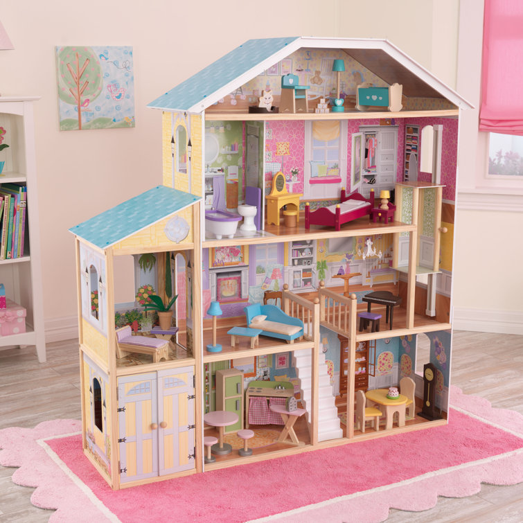 Lil' Jumbl XL Wooden Dollhouse 3 Story Doll House Set with Elevator &  Stairs