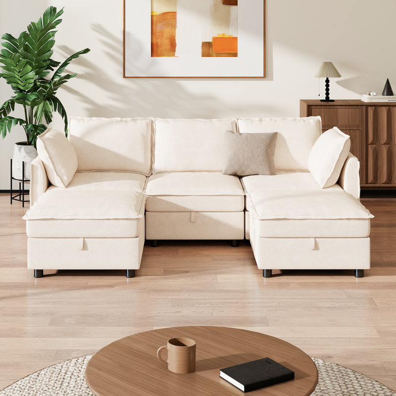 Canapé modulaire en U avec rembourrage en U en chenille 97,2 po Keswick, Beige