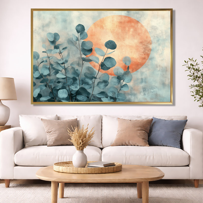 Toile botanique sauge, art mural eucalyptus, éclipse d'eucalyptus, H 40 po x l 60 po, Cadre flottant doré