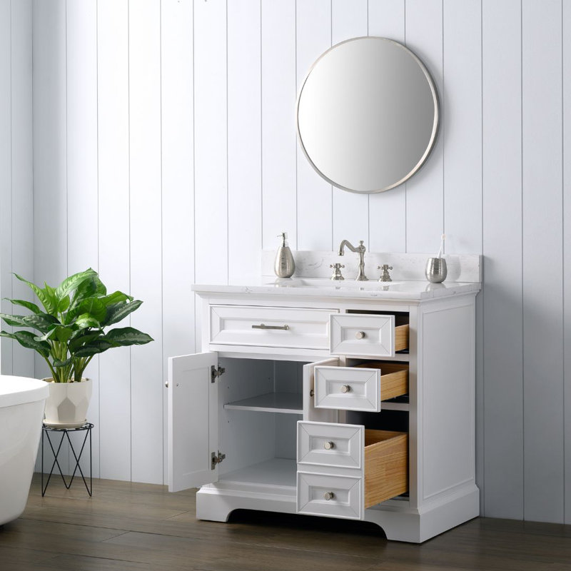Ensemble de meuble-lavabo simple 36 po Currahee, Blanc / nickel brossé