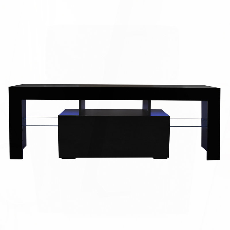 Meuble télé noir avec lumières DEL RVB, 17.72"H x 51.18"L x 13.78"W, Black