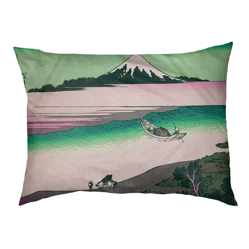 Coussin Burkart Tama River dans la province de Musashi, Grand (l 52 po x P 42 po x H 7,1 po), Vert / gris / rose clair