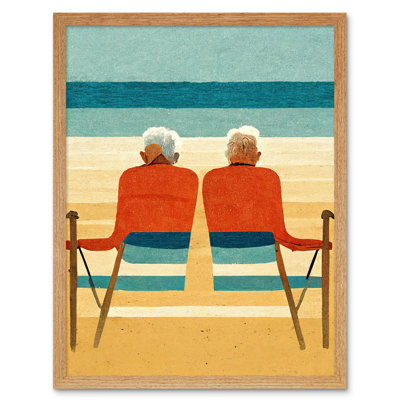 Elderly Couple Retired Beach Seaside - Print