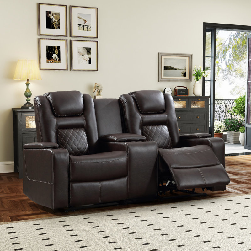 Cyclade 72.44"Wide Modern Premium Vegan Leather Upholstery Power Push Button Reclining Loveseat Sofa Home Theater Seating With USB Port & Cup Holders & Storage Compartment