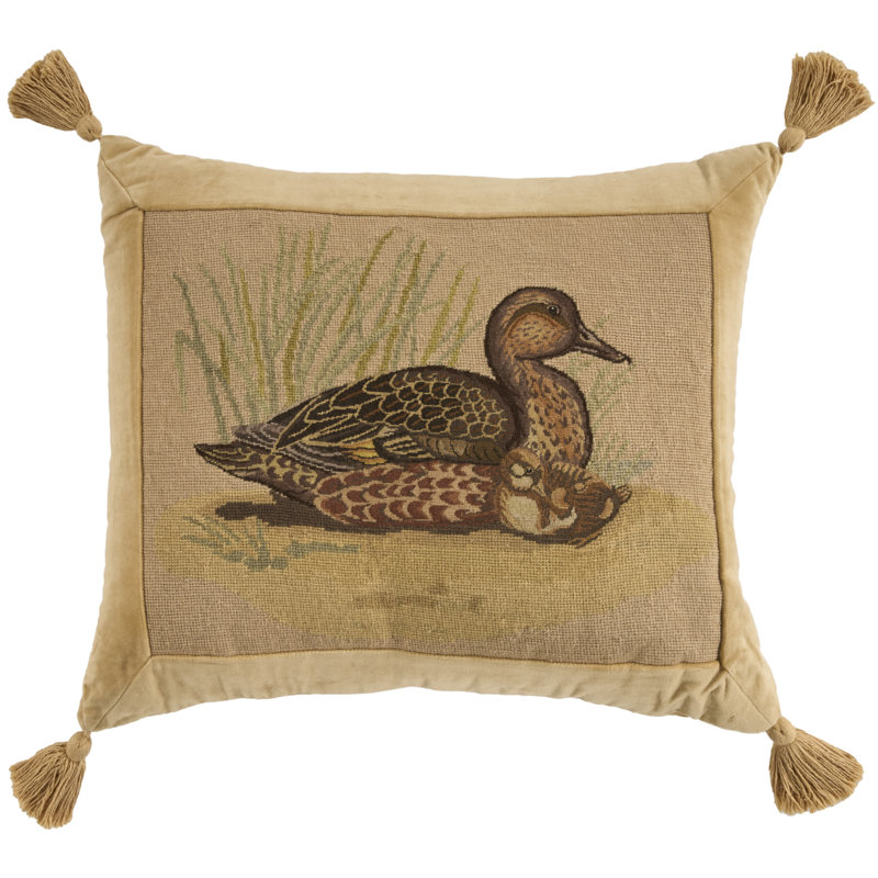 Mina Victory Vintage Pillow Ducks 22" x 26" Beige Indoor Throw Pillow