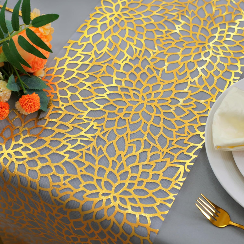 Chemin de table doré 2 pièces 108 pouces de long, fleur de paillettes dorées, paillettes, décoration florale pour les fêtes, cuisine, fête, décorations pour la maison