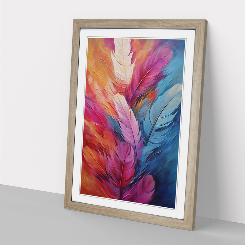 Feather Abstract No.2 - Single Picture Frame Print on Wood, 46cm H x 34cm W x 2cm D, Oak