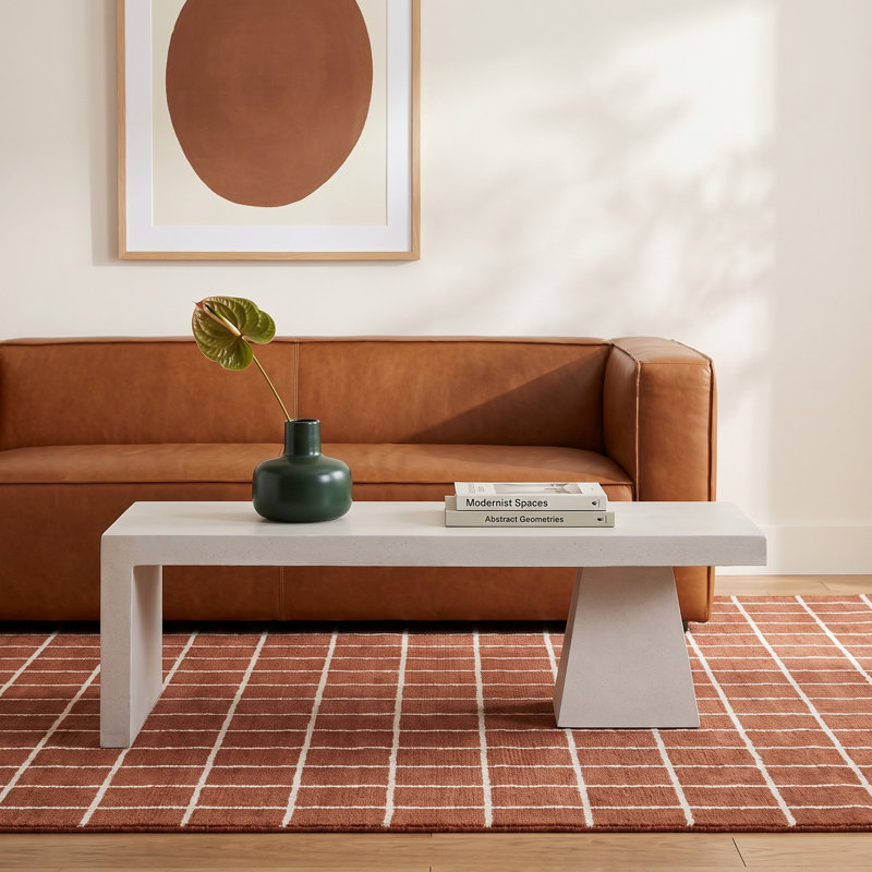 Johari Single Coffee Table White Industrial Style Durable Concrete Trestle Base Rectangular Shape for Living Room