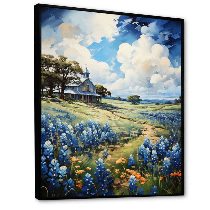 Blue Bonnets Texan Blues III - impression, H 32 po x l 16 po x P 1 po, Cadre flottant noir