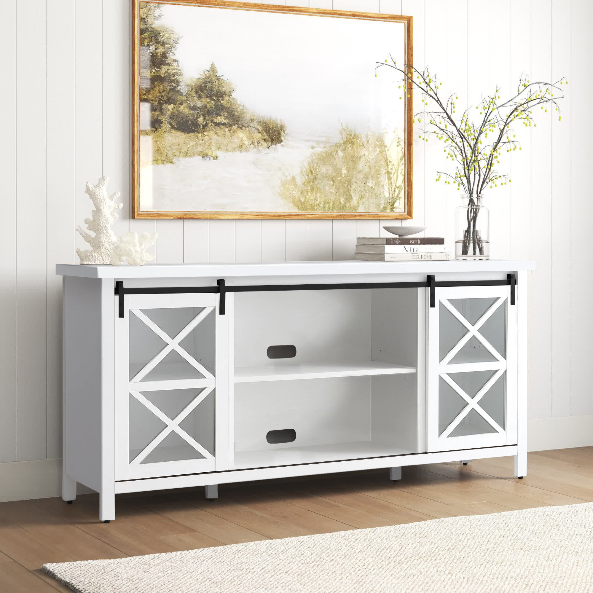 Gracie Oaks Laquela Farmhouse TV Stand For Tvs Up To 75, Wood TV Media  Console Table Cabinet Storage & Reviews