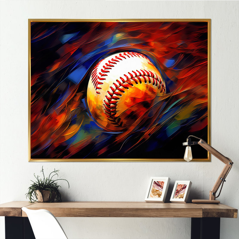 Baseball Abstract Glory I - Sports, art mural sur toile, Cadre flottant doré, H 16 po x l 32 po x P 1 po
