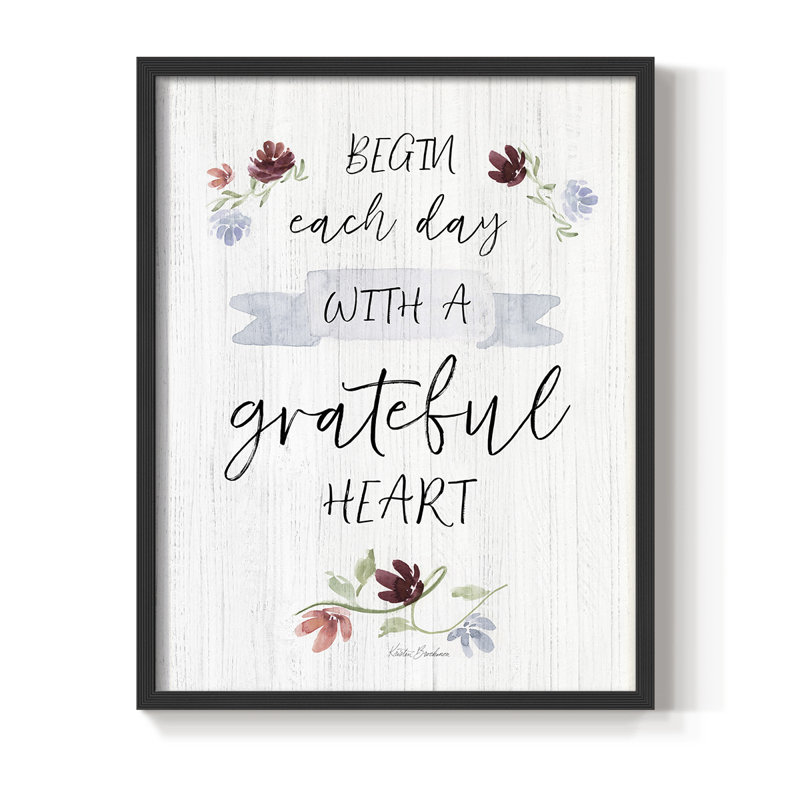 Grateful Heart Framed Print - Solid Wood, 11" H x 9" W, Black