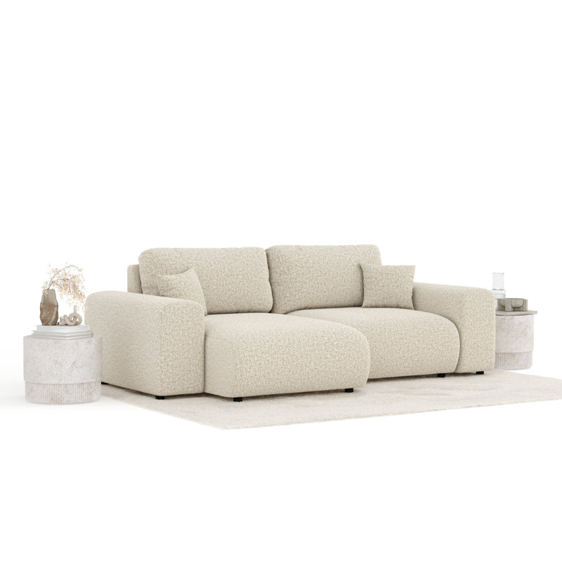 Corner Sofa with square arms, Beige Boucle