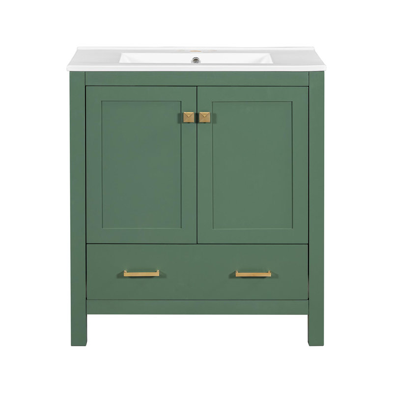 Meuble-lavabo vert de 30 po avec lavabo simple, lavabo sous le comptoir, armoire de rangement pour la salle de bain avec 2 portes et un tiroir, fermeture en douceur, rangement multifonctionnel (WF324043)