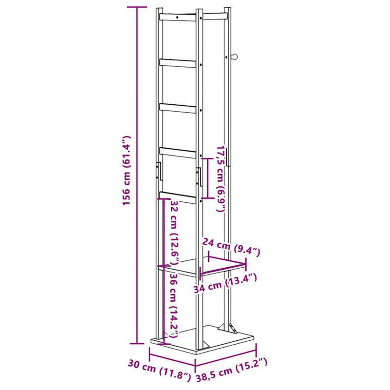 Natural Bamboo Coat Stand with Shelves and Hook, 61.4" Tall