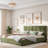 Upholstered Platform Bed With Curved Tufted Headboard, Soft Square Corners