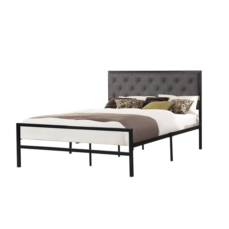 Lit plateforme tapissier touffeté, Simple, Gris