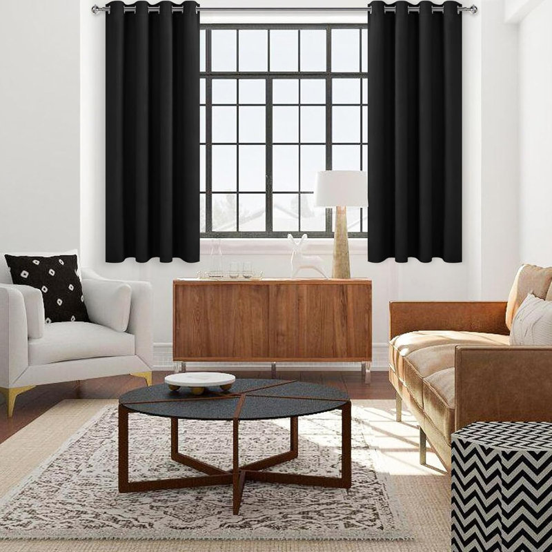 2 Thick Panels Room Darkening Blackout Curtains, Thermal Insulated Block Out Light Grommet Drapes, 38" W x 72" L, Black
