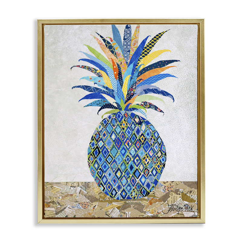 "Mosaique à motif d'ananas" encadré par Jennifer Peck, Cadre flottant métallique doré, H 31 po x l 25 po