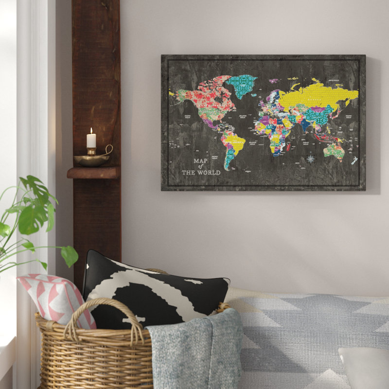 Carte colorée du monde - Impression sur toile, 20 po x 30 p, Toile tendue