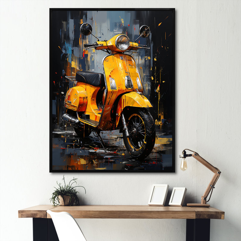 Edgy Scooter Graffiti Odyssey I sur toile, Cadre flottant noir, H 32 po x l 16 po x P 1 po