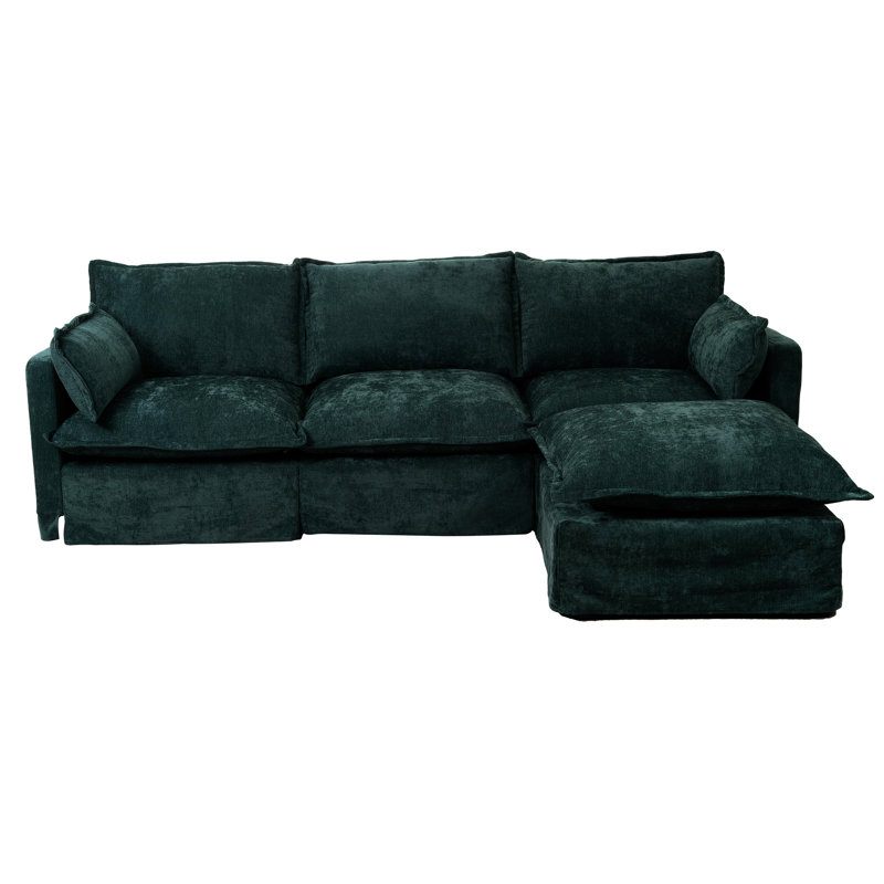Canapé d'angle moderne 4 places en L de 237 cm (93,31 po) pour appartement, chenille épaisse, siège confortable, mousse haute densité, montage rapide et simple, capacité de charge de 150 kg (330 lb), convient à différents styles de maison et de bureau.