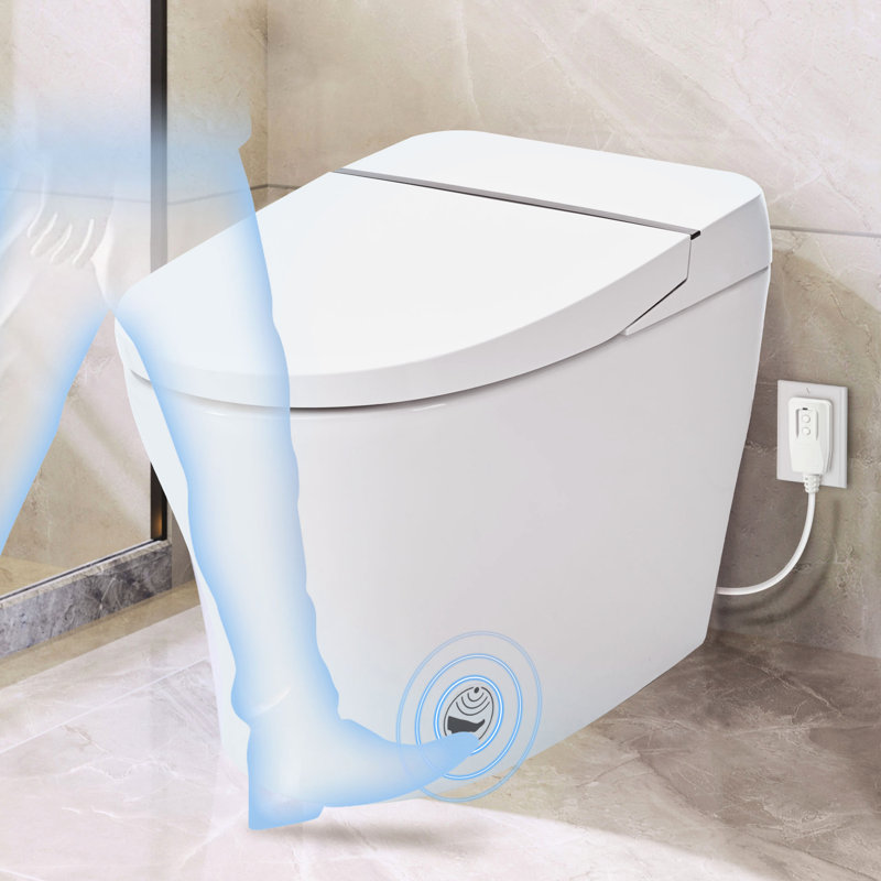 Toilette compacte à double chasse avec baguette autonettoyante, chasse au capteur de pied, nuit blanche, commande à bouton, lavage à l'eau froide, fermeture en douceur forte, immaculée intelligente 1 / 1,28,