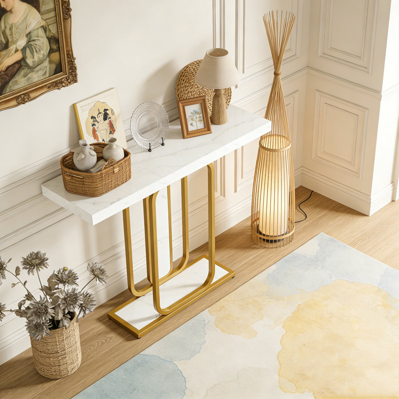 Modern Console Table Faux Marble Sofa Table with LED Lights