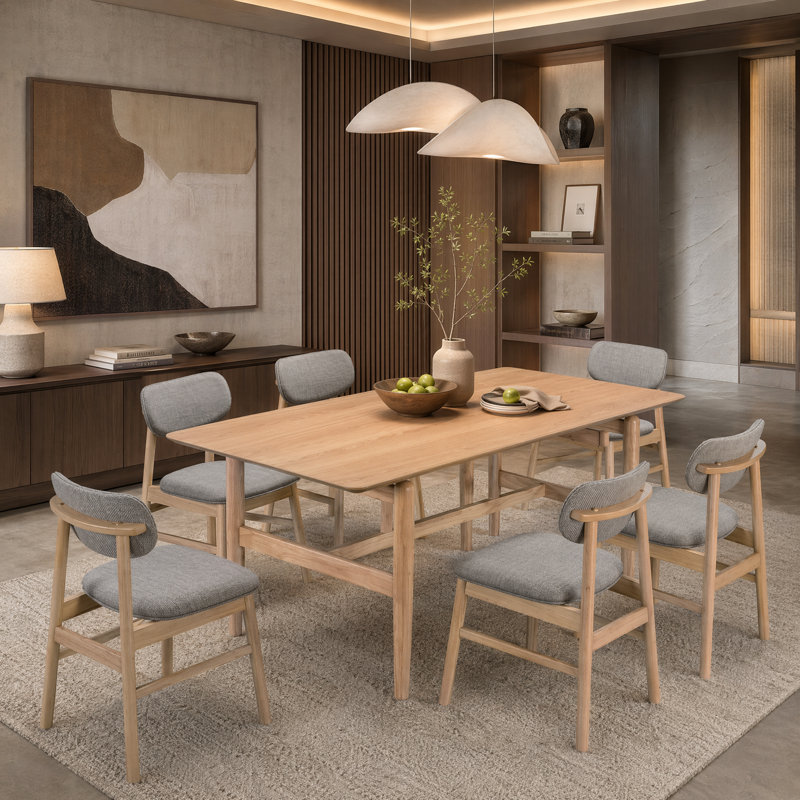 Ensemble de salle à manger moderne avec chaises incurvées 7 pièces Hudson, Walnut, 7 pièces : table, 6 chaises