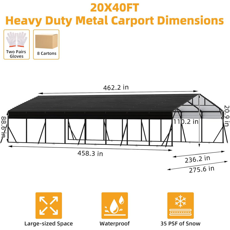 Abri de voiture robuste en métal 20 pi x 40 pi x 8,5 pi