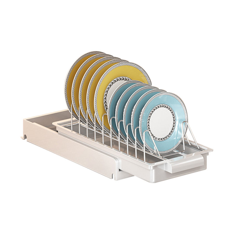 Pull Out Cabinet Organizer, Pull Out Dish Racks, Cabinet Slide Out Dish Drying Rack With Drainboard, Carbon Steel Sliding Drawer Pantry Shelf