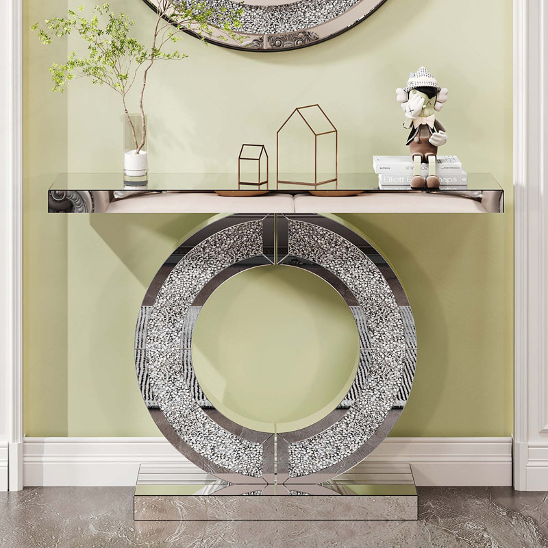 O-Shaped Handicrafts Mirror Console Table With Hand-Polished Beveled Edges For Living Room Decoration And Light Reflection