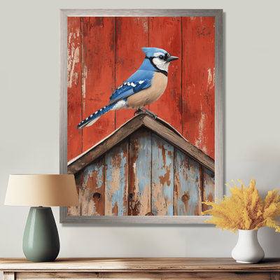 Geai bleu sur le toit de la grange - reproductions d'art mural animaux