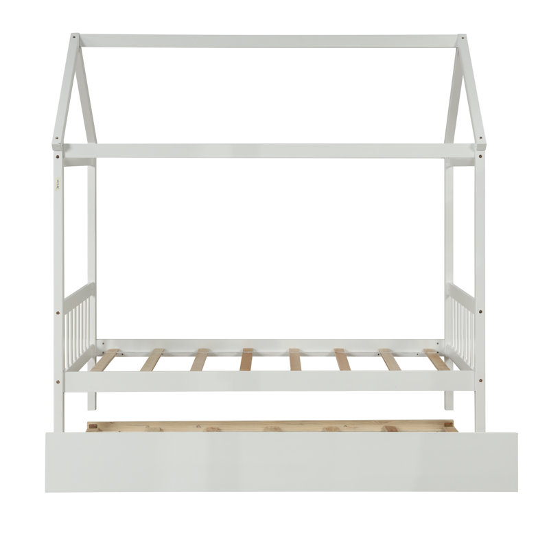 Structure de lit simple en bois massif avec lit gigogne simple de couleur blanche, aucun sommier tapissier requis