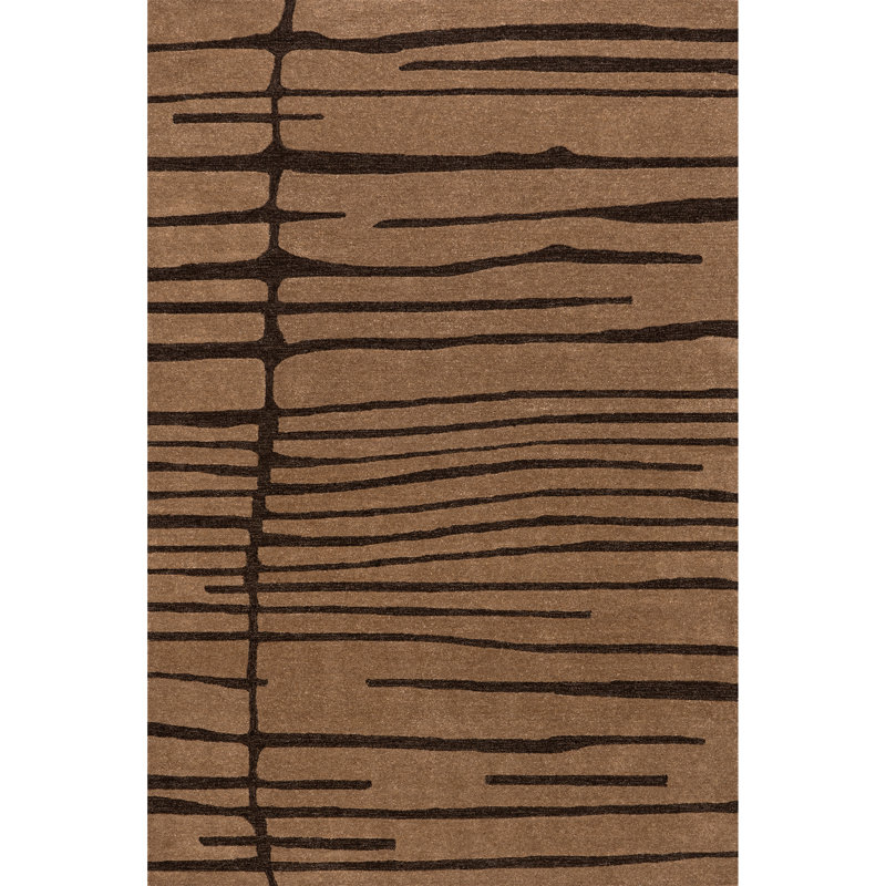 Handmade Brown Striped Wool Rectangular 4' x 6' Area Rug