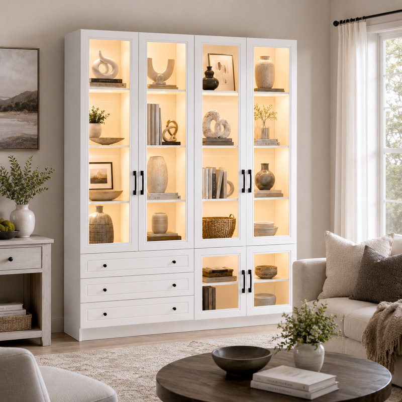 Vitrine de 63 po de large avec éclairage DEL 7 couleurs et télécommande