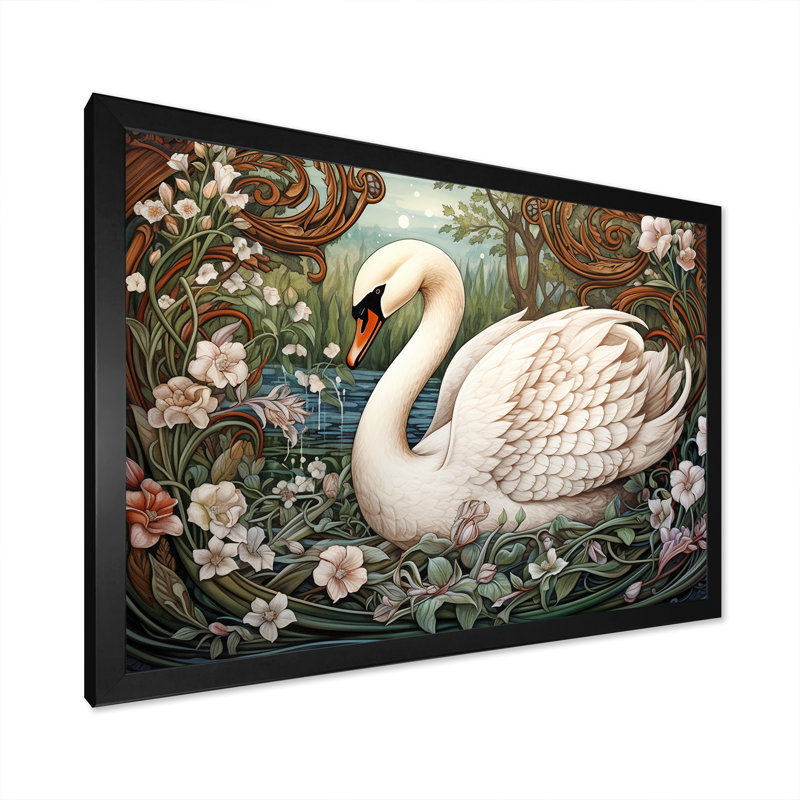 Cygnes majestueux, horizon sur toile, H 30 po x l 40 po x P 1,5 po, Cadre photo noir