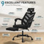 Chaise de bureau ergonomique en maille avec accoudoirs articulés, repose-pieds et assise intégrée, idéale pour le bureau, la maison ou les études.