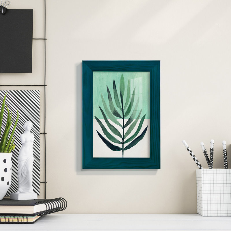 Verging Palm III, encadré sur papier, L 4 po x H 6 po x P 1 po, Cadre bleu